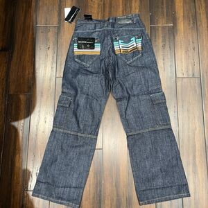NWT Rocawear Baggy Utility Cargo Jeans Y2K Tribal Embroidered Teen Size 16